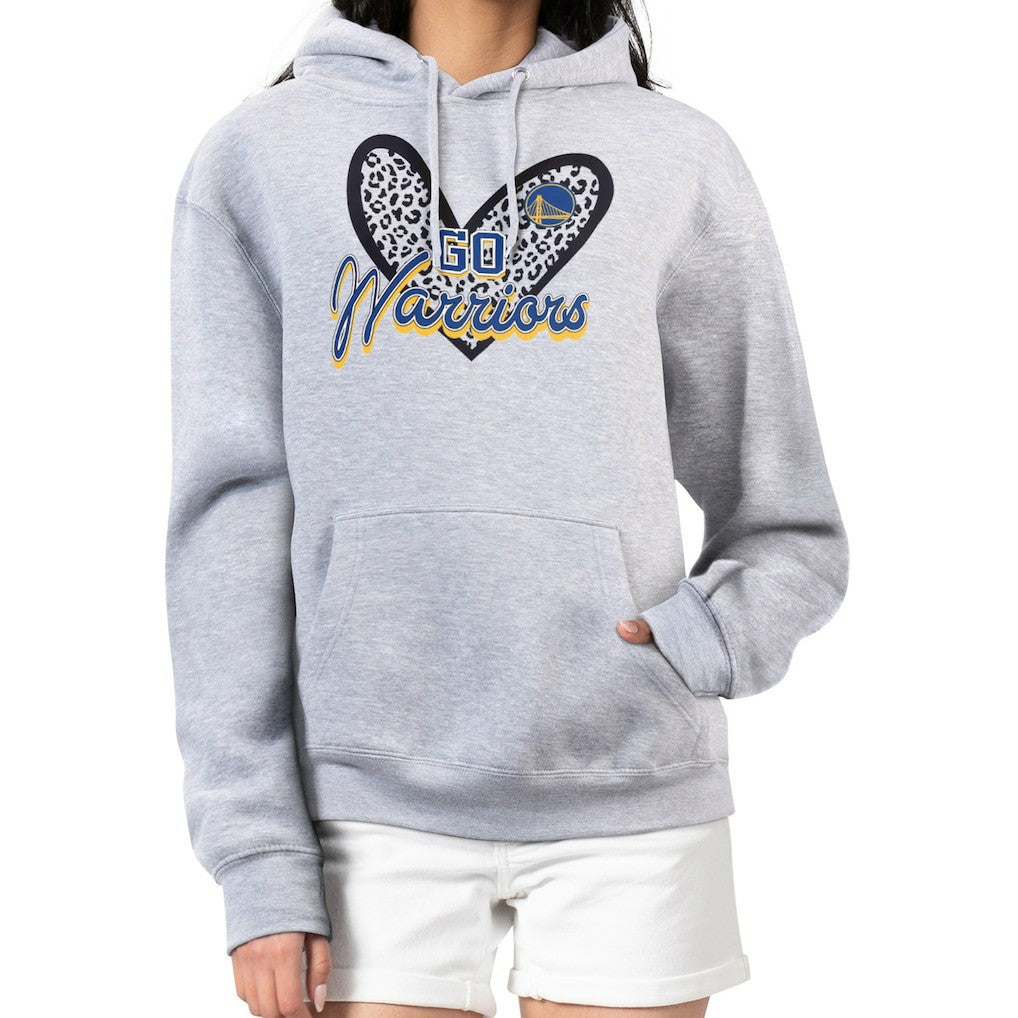 Golden State Warriors G-III 4Her by Carl Banks Women's Leopard Heart Graphic Fleece Pullover Hoodie Heather Gray - NBA