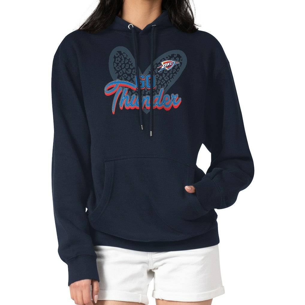 Oklahoma City Thunder G-III 4Her by Carl Banks Women's Leopard Heart Graphic Fleece Pullover Hoodie Navy - NBA