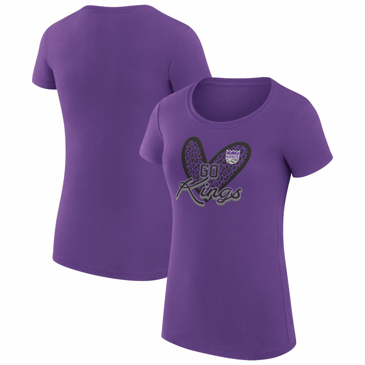Sacramento Kings G-III 4Her by Carl Banks Women's Super-Slim Fit Lightweight Leopard Heart T-Shirt Purple - NBA