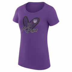 Sacramento Kings G-III 4Her by Carl Banks Women's Super-Slim Fit Lightweight Leopard Heart T-Shirt Purple - NBA