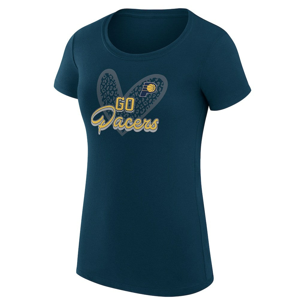 Indiana Pacers G-III 4Her by Carl Banks Women's Super-Slim Fit Lightweight Leopard Heart T-Shirt Navy - NBA