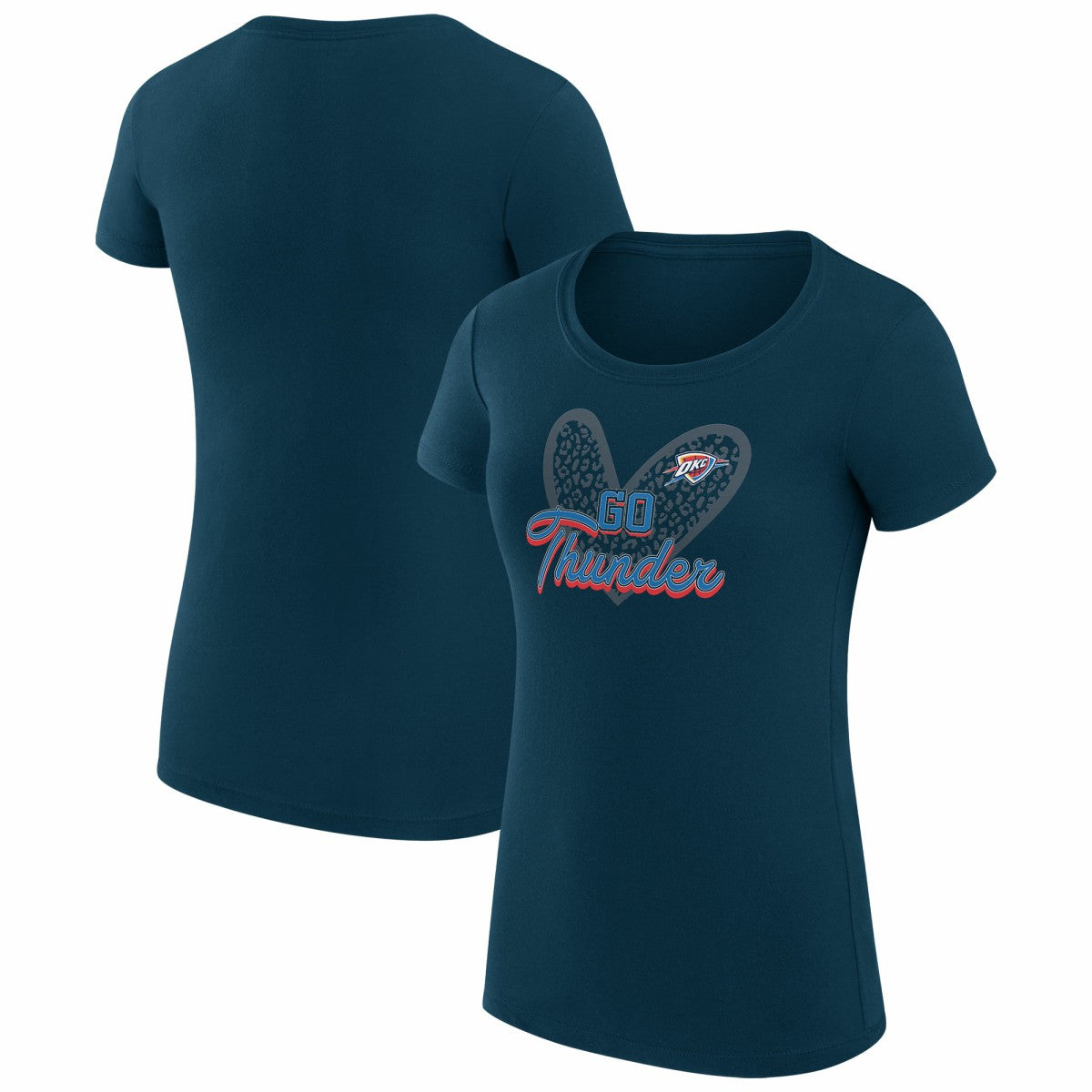 Oklahoma City Thunder G-III 4Her by Carl Banks Women's Super-Slim Fit Lightweight Leopard Heart T-Shirt Navy - NBA