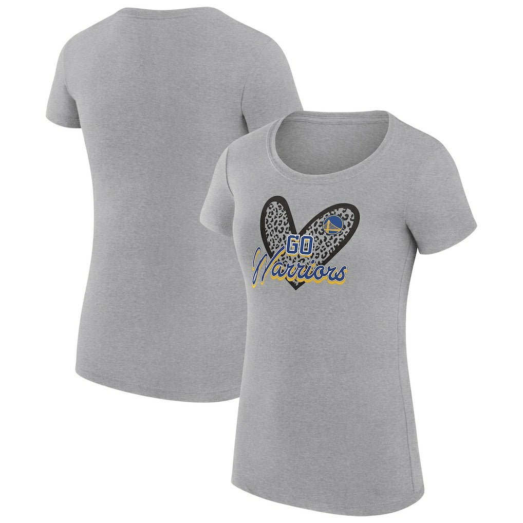 Golden State Warriors G-III 4Her by Carl Banks Women's Super-Slim Fit Lightweight Leopard Heart T-Shirt Heather Gray - NBA