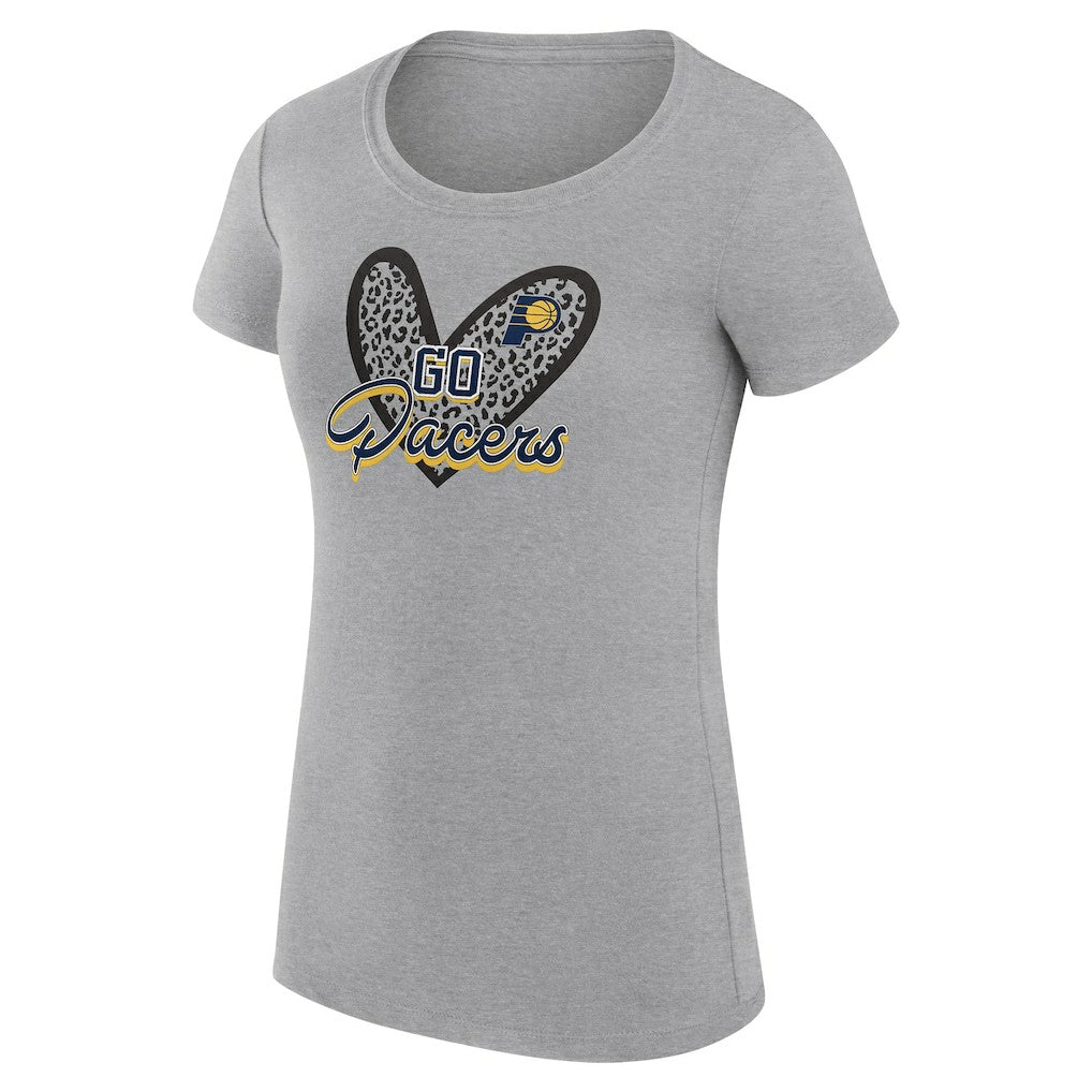 Indiana Pacers G-III 4Her by Carl Banks Women's Super-Slim Fit Lightweight Leopard Heart T-Shirt Heather Gray - NBA