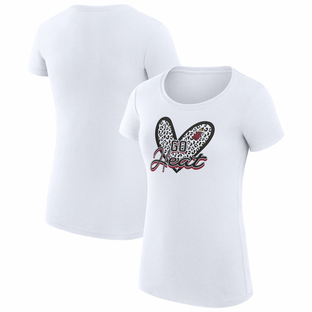 Miami Heat G-III 4Her by Carl Banks Women's Super-Slim Fit Lightweight Leopard Heart T-Shirt White - NBA