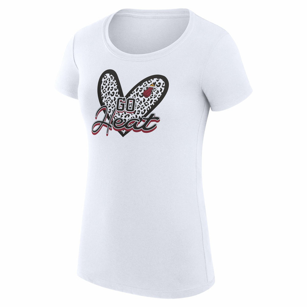 Miami Heat G-III 4Her by Carl Banks Women's Super-Slim Fit Lightweight Leopard Heart T-Shirt White - NBA