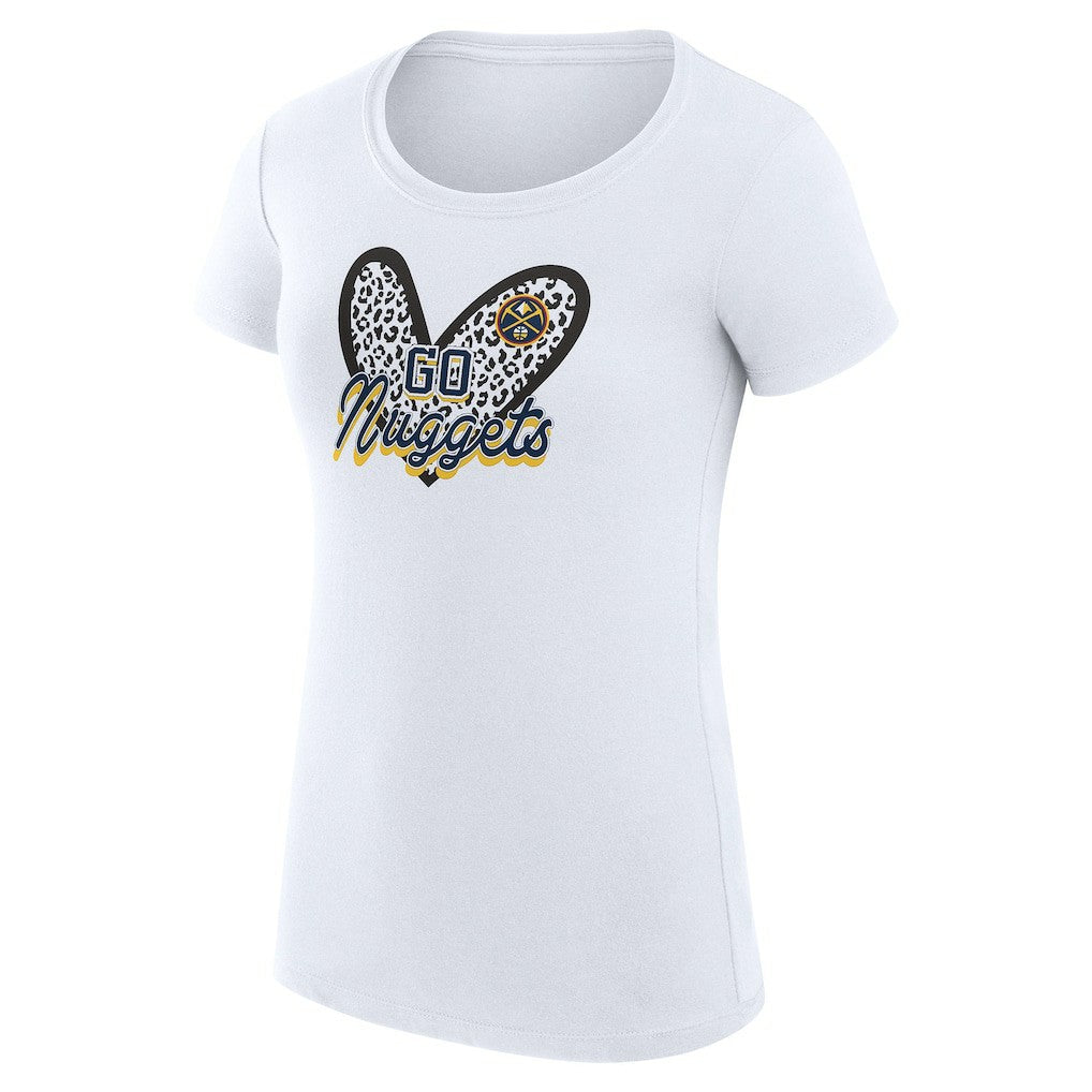 Denver Nuggets G-III 4Her by Carl Banks Women's Super-Slim Fit Lightweight Leopard Heart T-Shirt White - NBA