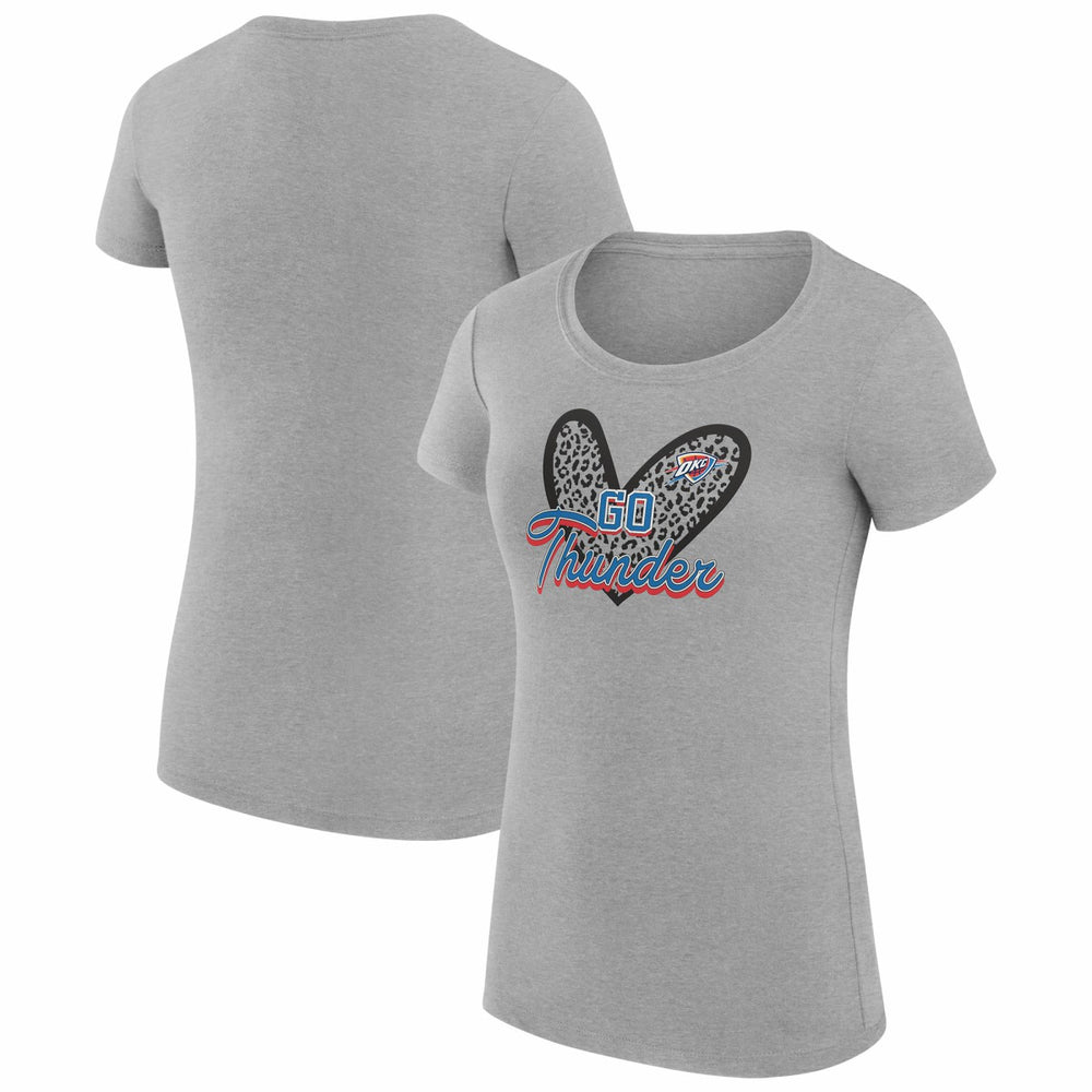 Oklahoma City Thunder G-III 4Her by Carl Banks Women's Super-Slim Fit Lightweight Leopard Heart T-Shirt Heather Gray - NBA