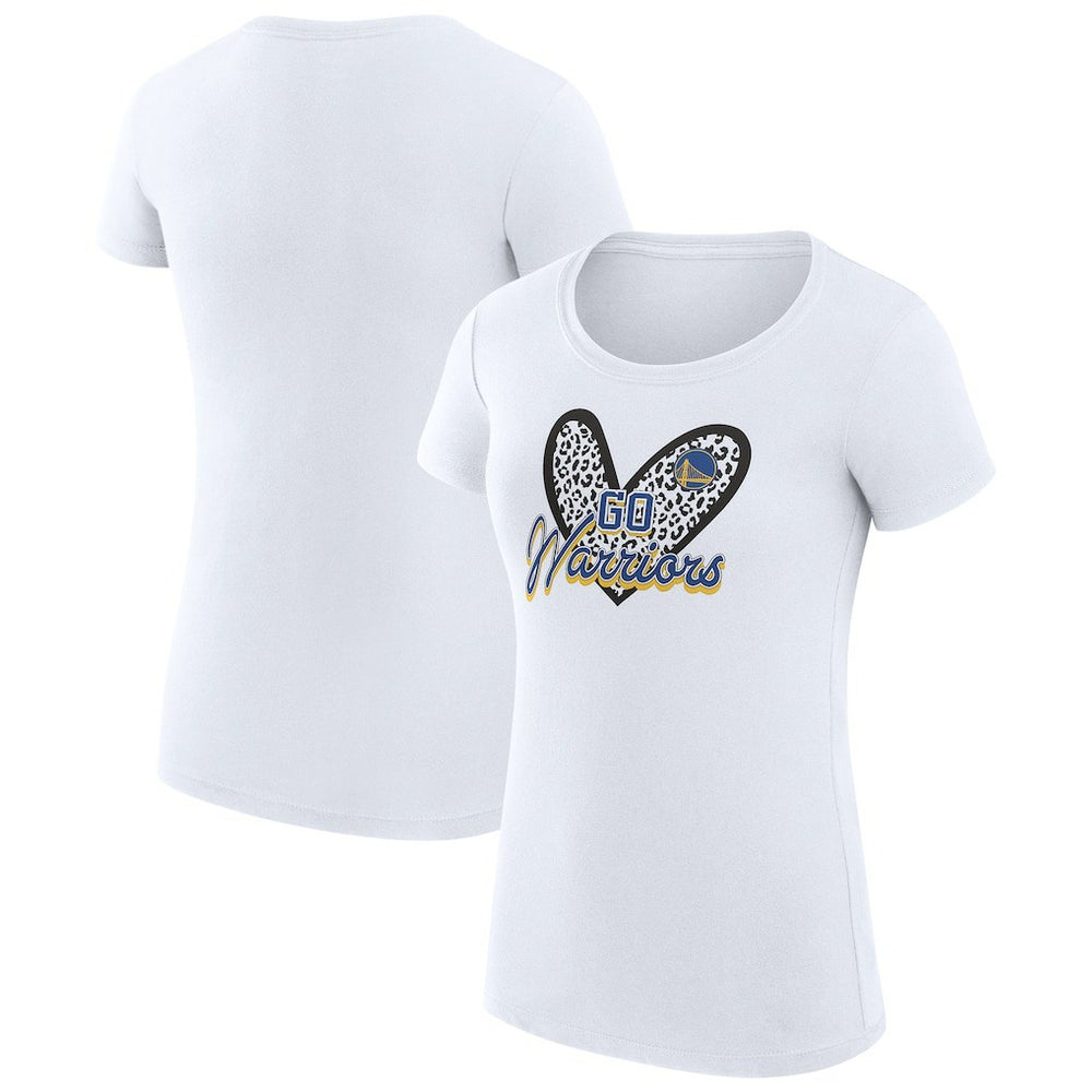 Golden State Warriors G-III 4Her by Carl Banks Women's Super-Slim Fit Lightweight Leopard Heart T-Shirt White - NBA