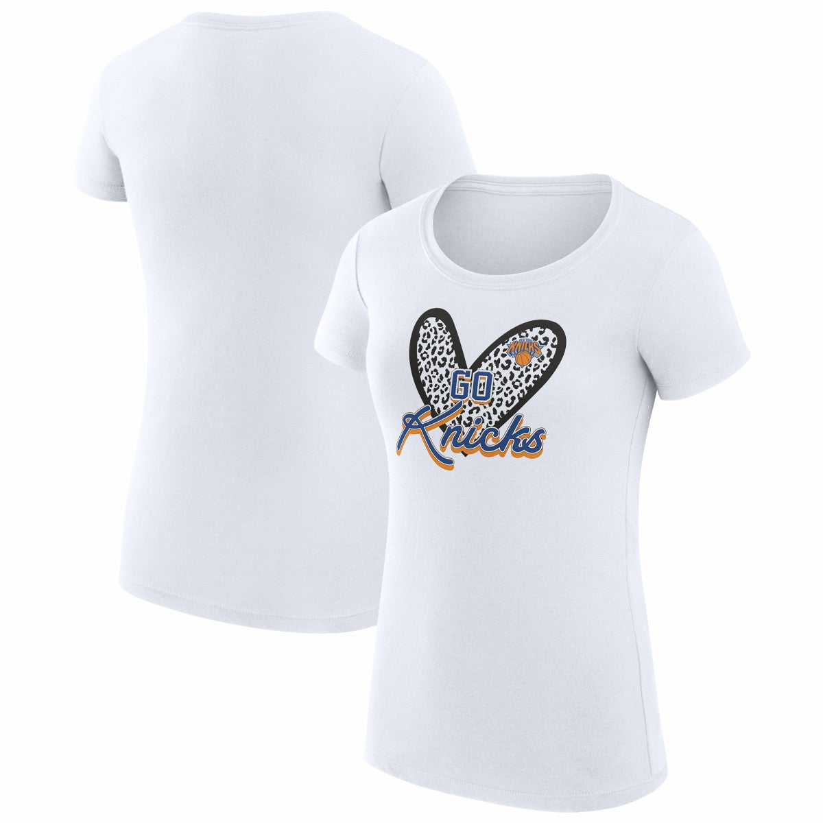 New York Knicks G-III 4Her by Carl Banks Women's Super-Slim Fit Lightweight Leopard Heart T-Shirt White - NBA