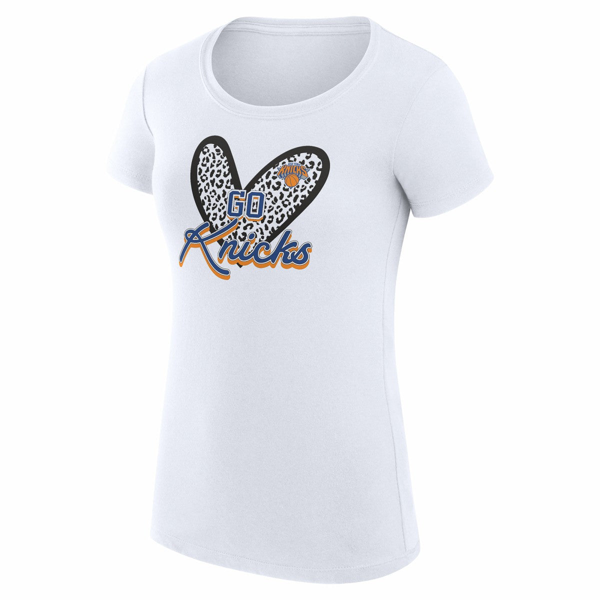 New York Knicks G-III 4Her by Carl Banks Women's Super-Slim Fit Lightweight Leopard Heart T-Shirt White - NBA