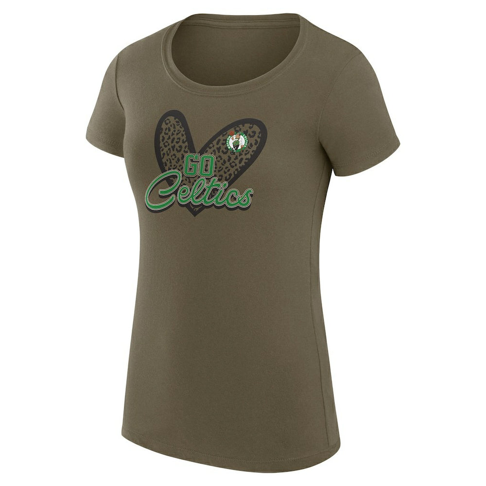 Boston Celtics G-III 4Her by Carl Banks Women's Super-Slim Fit Lightweight Leopard Heart T-Shirt Hunter Green - NBA