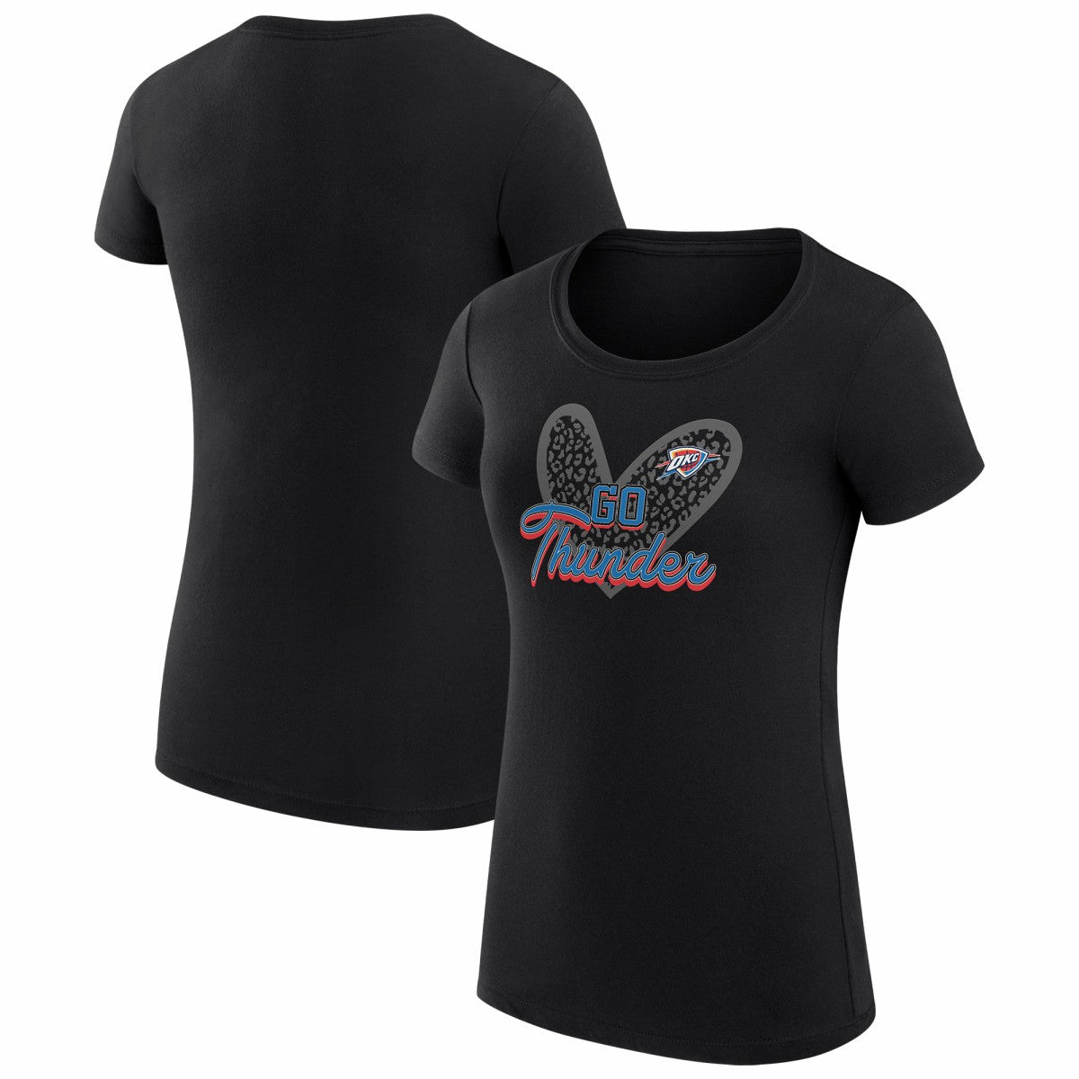 Oklahoma City Thunder G-III 4Her by Carl Banks Women's Super-Slim Fit Lightweight Leopard Heart T-Shirt Black - NBA