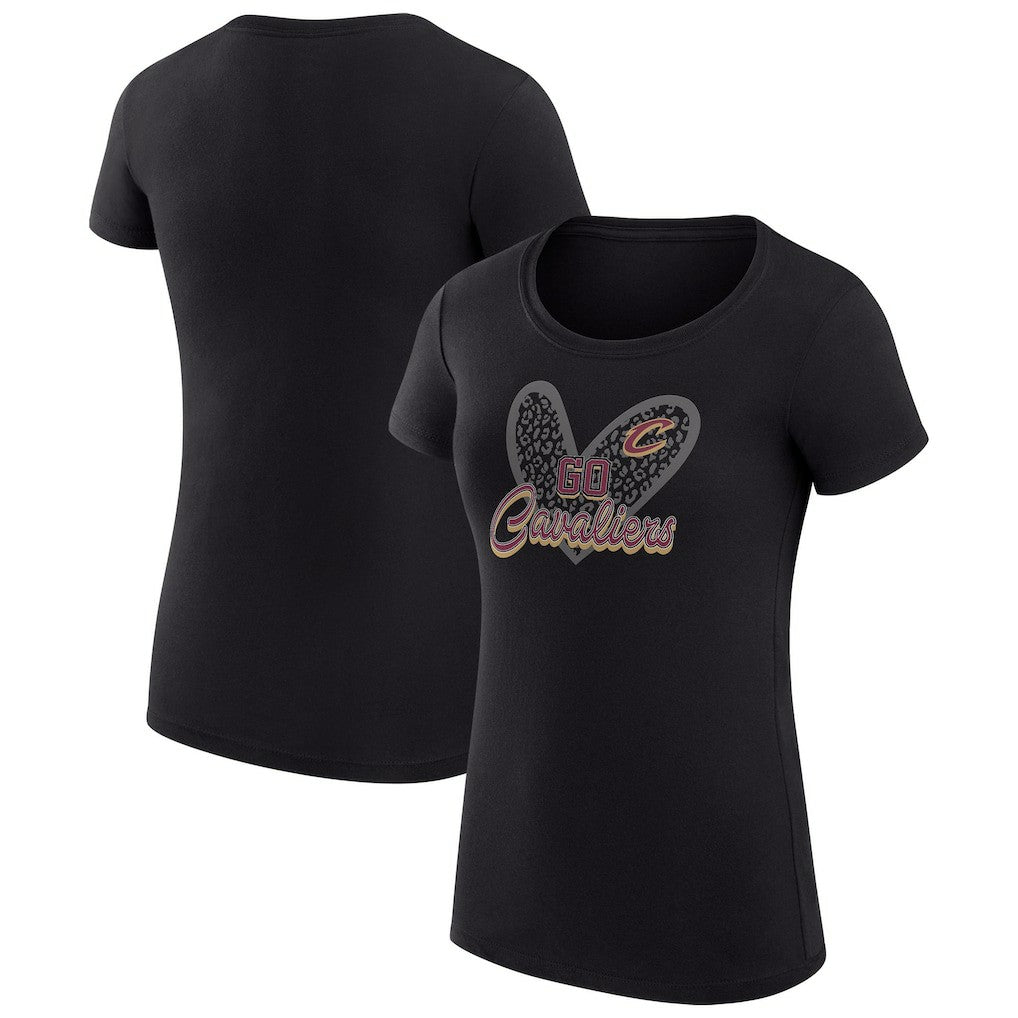 Cleveland Cavaliers G-III 4Her by Carl Banks Women's Super-Slim Fit Lightweight Leopard Heart T-Shirt Black - NBA