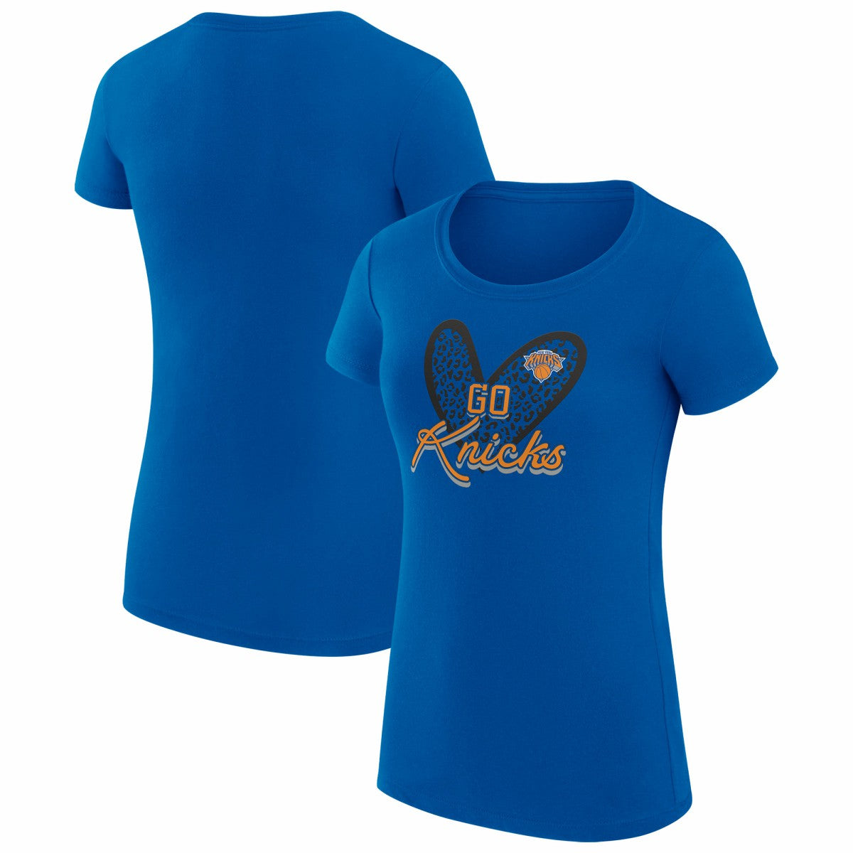 New York Knicks G-III 4Her by Carl Banks Women's Super-Slim Fit Lightweight Leopard Heart T-Shirt Blue - NBA