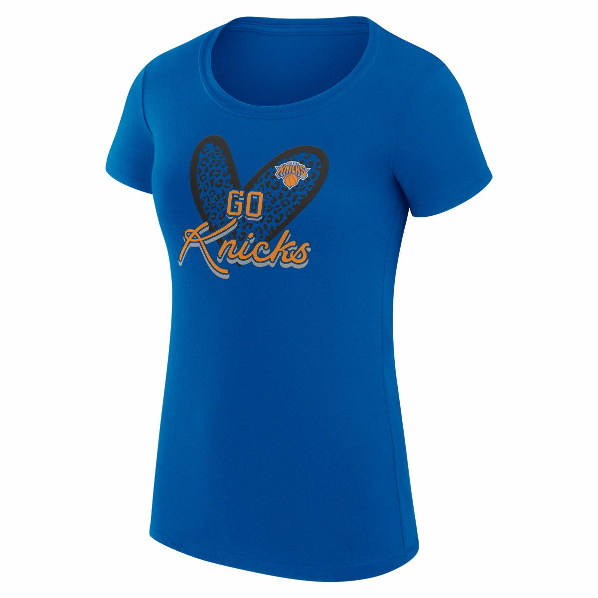 New York Knicks G-III 4Her by Carl Banks Women's Super-Slim Fit Lightweight Leopard Heart T-Shirt Blue - NBA