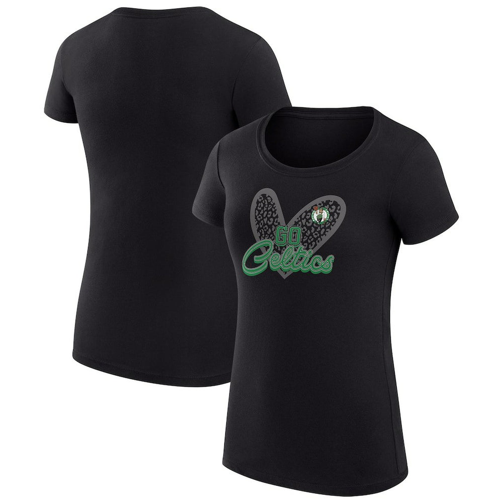 Boston Celtics G-III 4Her by Carl Banks Women's Super-Slim Fit Lightweight Leopard Heart T-Shirt Black - NBA