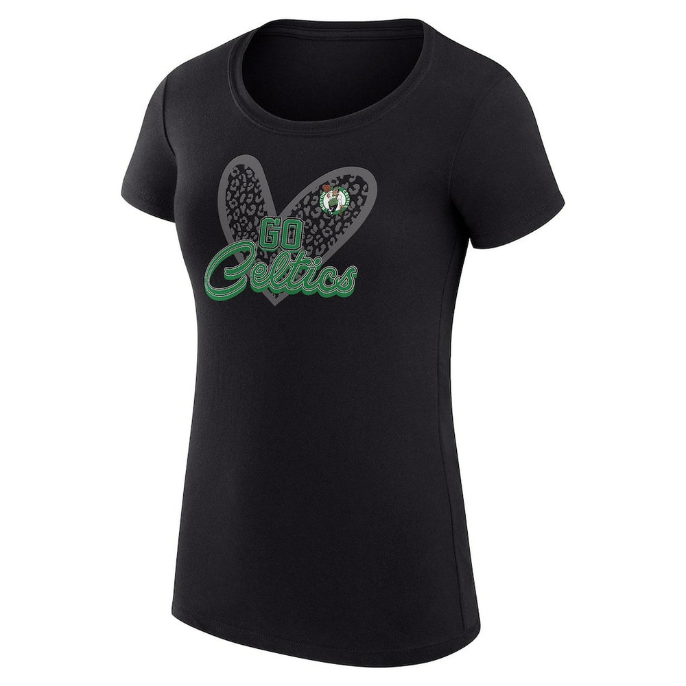 Boston Celtics G-III 4Her by Carl Banks Women's Super-Slim Fit Lightweight Leopard Heart T-Shirt Black - NBA