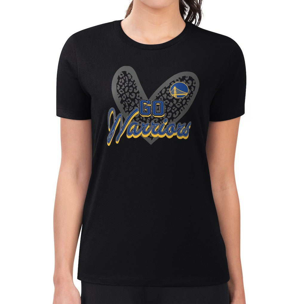 Golden State Warriors G-III 4Her by Carl Banks Women's Super-Slim Fit Lightweight Leopard Heart T-Shirt Black - NBA