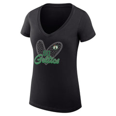 Boston Celtics G-III 4Her by Carl Banks Women's Super-Slim Fit Lightweight Leopard Heart V-Neck T-Shirt Black - NBA