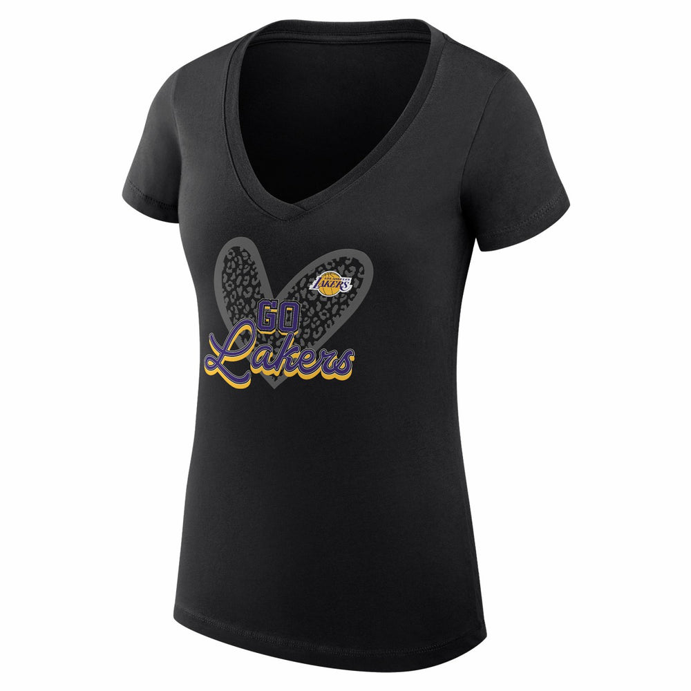 Los Angeles Lakers G-III 4Her by Carl Banks Women's Super-Slim Fit Lightweight Leopard Heart V-Neck T-Shirt Black - NBA