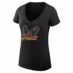 Miami Heat G-III 4Her by Carl Banks Women's Super-Slim Fit Lightweight Leopard Heart V-Neck T-Shirt Black - NBA