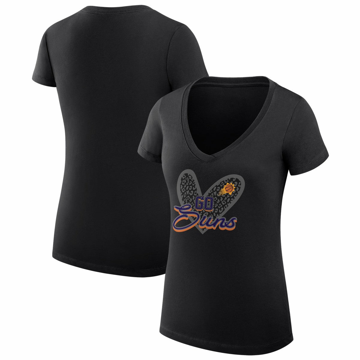 Phoenix Suns G-III 4Her by Carl Banks Women's Super-Slim Fit Lightweight Leopard Heart V-Neck T-Shirt Black - NBA