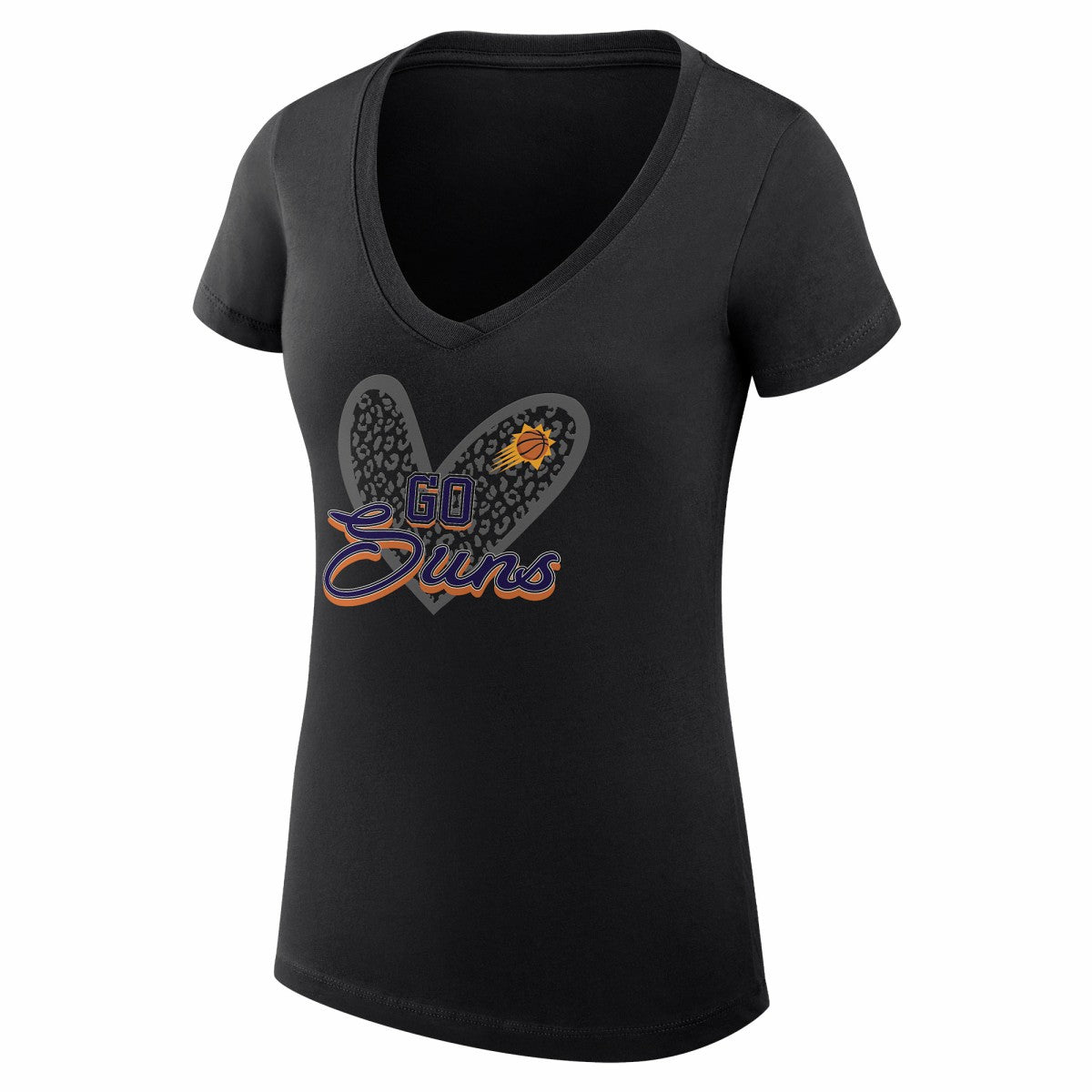 Phoenix Suns G-III 4Her by Carl Banks Women's Super-Slim Fit Lightweight Leopard Heart V-Neck T-Shirt Black - NBA
