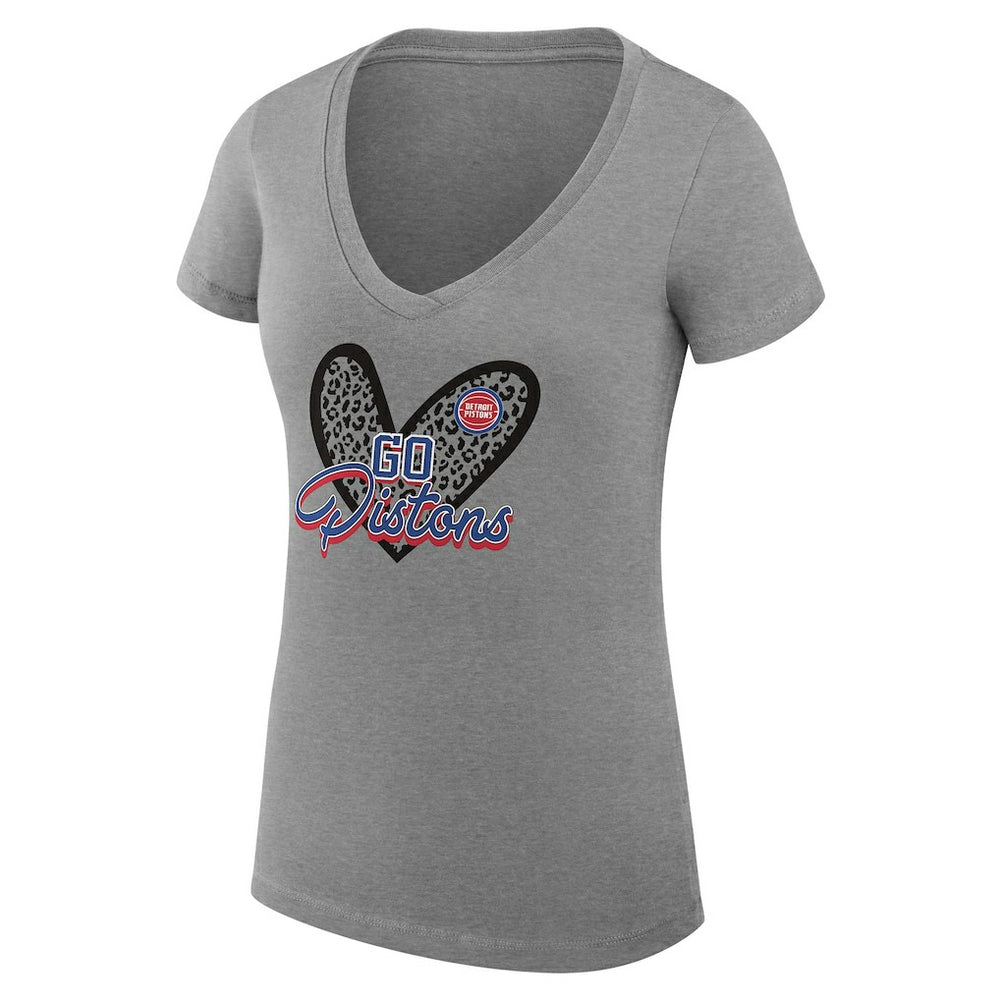 Detroit Pistons G-III 4Her by Carl Banks Women's Super-Slim Fit Lightweight Leopard Heart V-Neck T-Shirt Heather Gray - NBA