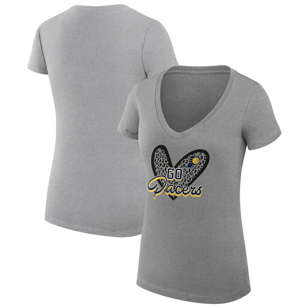 Indiana Pacers G-III 4Her by Carl Banks Women's Super-Slim Fit Lightweight Leopard Heart V-Neck T-Shirt Heather Gray - NBA