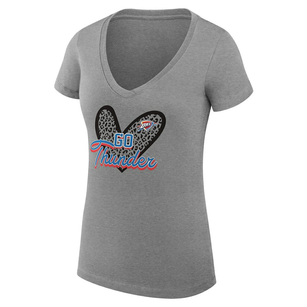 Oklahoma City Thunder G-III 4Her by Carl Banks Women's Super-Slim Fit Lightweight Leopard Heart V-Neck T-Shirt Heather Gray - NBA
