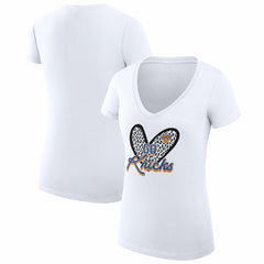 New York Knicks G-III 4Her by Carl Banks Women's Super-Slim Fit Lightweight Leopard Heart V-Neck T-Shirt White - NBA
