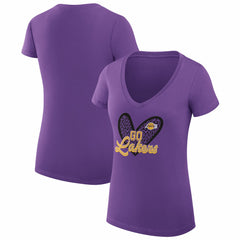 Los Angeles Lakers G-III 4Her by Carl Banks Women's Super-Slim Fit Lightweight Leopard Heart V-Neck T-Shirt Purple - NBA