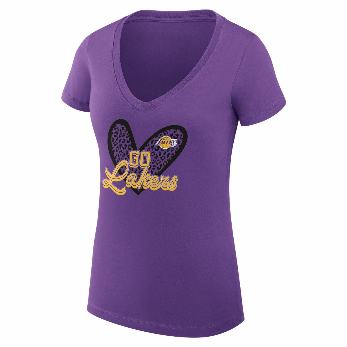 Los Angeles Lakers G-III 4Her by Carl Banks Women's Super-Slim Fit Lightweight Leopard Heart V-Neck T-Shirt Purple - NBA