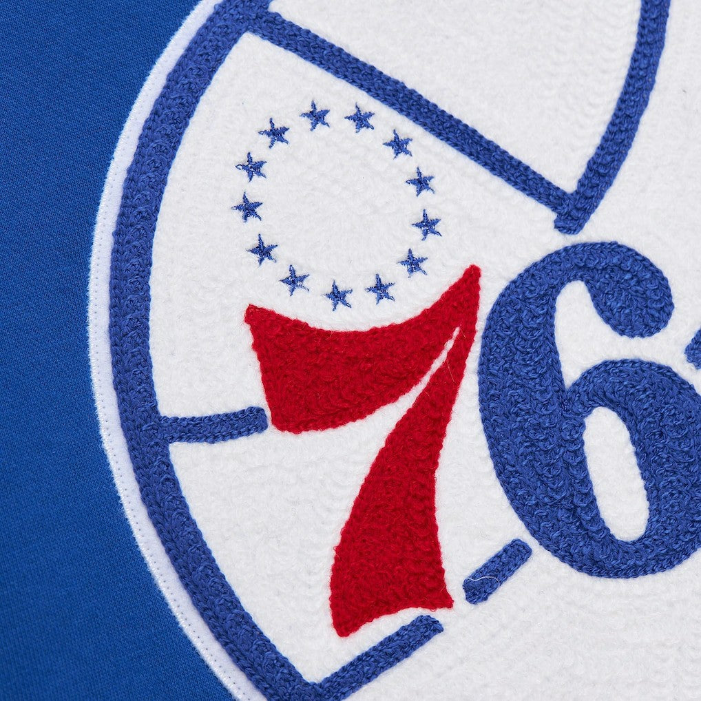 Philadelphia 76ers Chainstitch Applique Vintage Heavyweight Pullover Hoodie Royal - NBA
