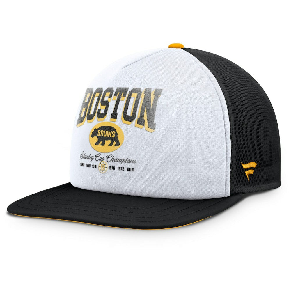 Boston Bruins Fanatics Decades Collection Foam Front Snapback Hat - White/Black - NHL