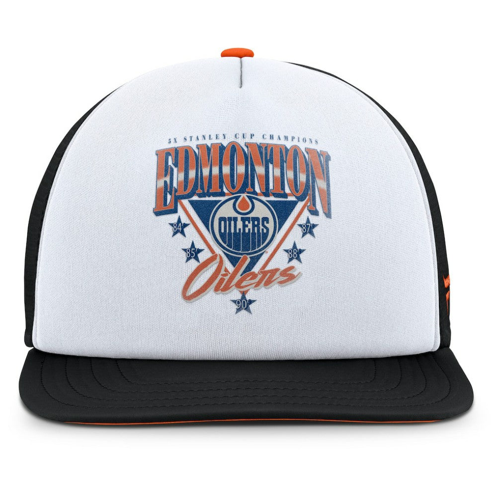 Edmonton Oilers Fanatics Decades Collection Foam Front Snapback Hat - White/Black - NHL