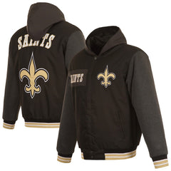 New Orleans Saints JH Design Reversible Twill Hoodie Full-Zip Jacket Black | NFL