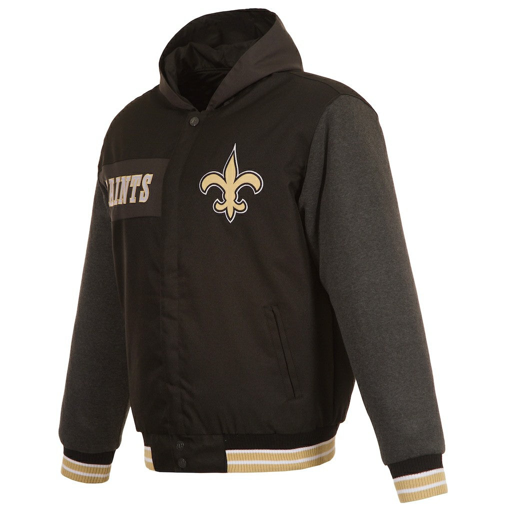 New Orleans Saints JH Design Reversible Twill Hoodie Full-Zip Jacket Black | NFL