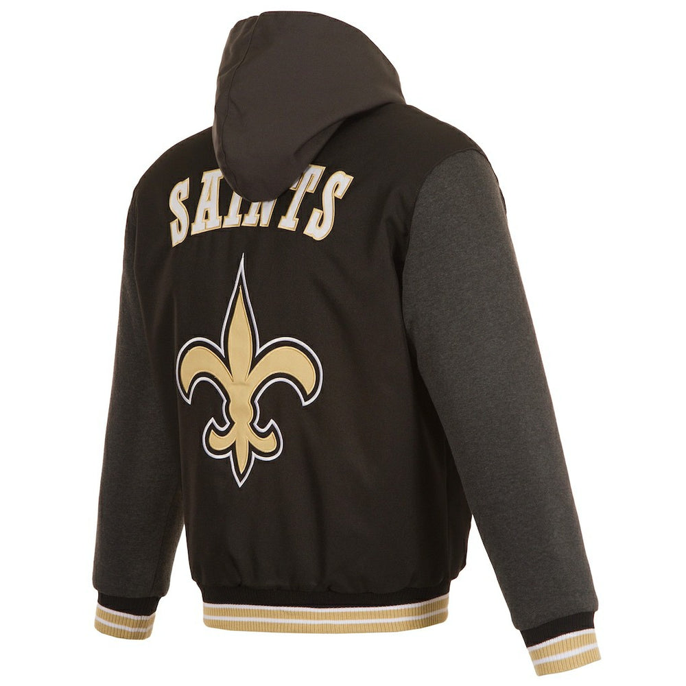 New Orleans Saints JH Design Reversible Twill Hoodie Full-Zip Jacket Black | NFL