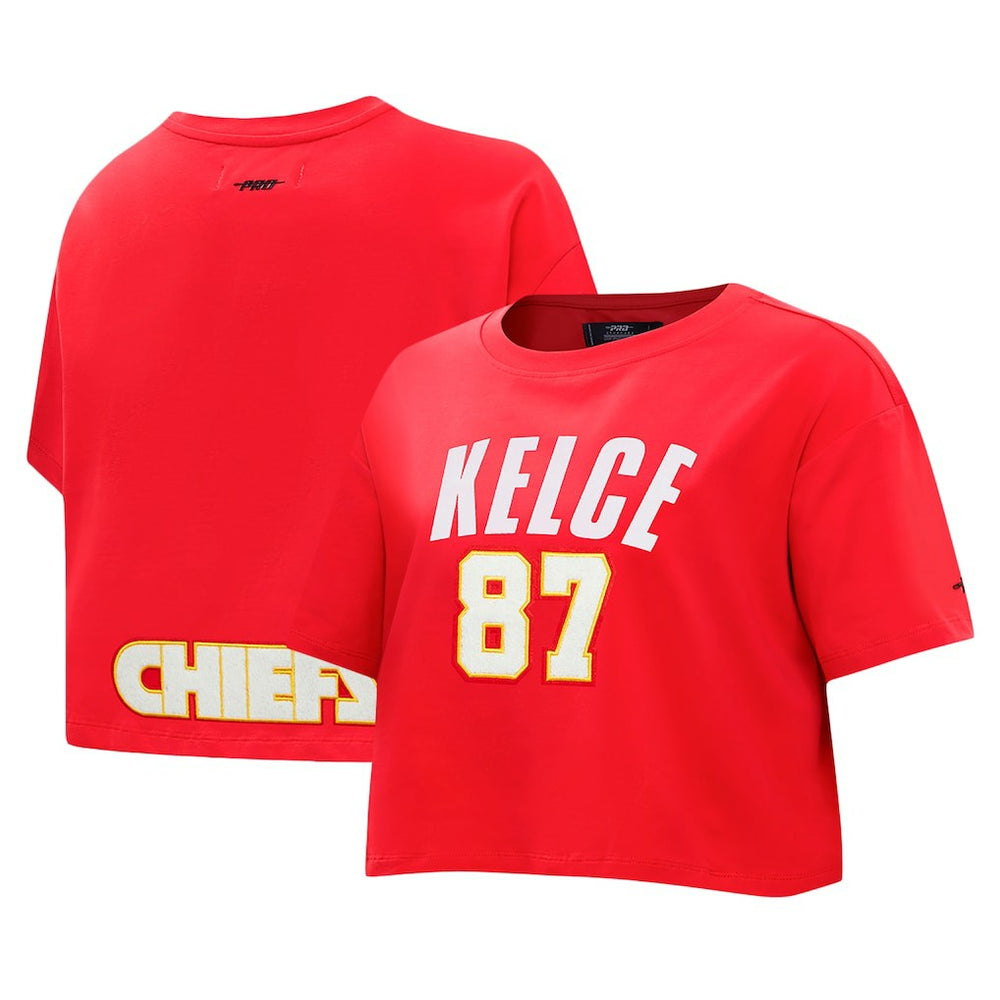 Travis Kelce Kansas City Chiefs Pro Standard Women's Player Name & Number Cropped Boxy T-Shirt Red | NFL