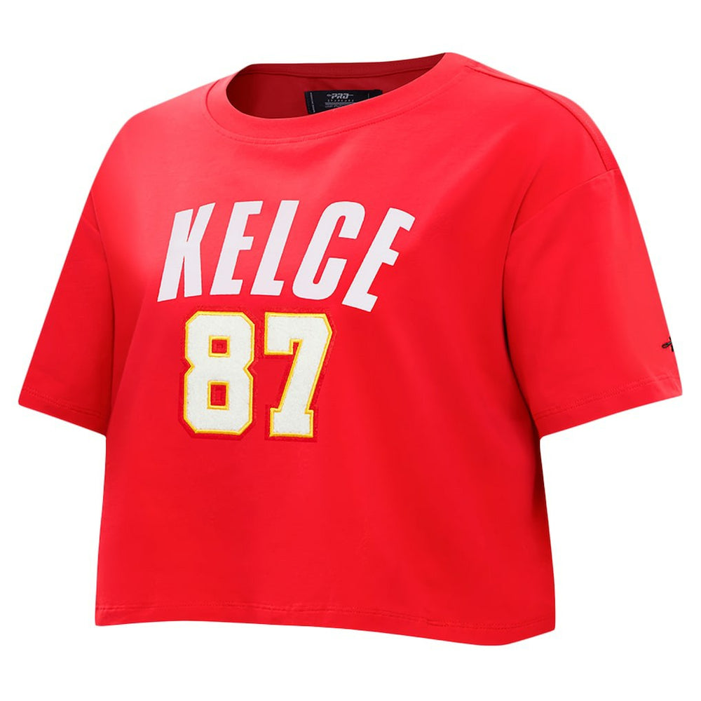 Travis Kelce Kansas City Chiefs Pro Standard Women's Player Name & Number Cropped Boxy T-Shirt Red | NFL