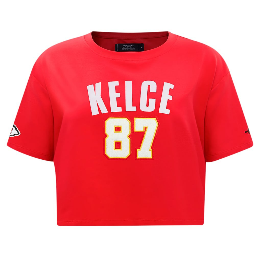 Travis Kelce Kansas City Chiefs Pro Standard Women's Player Name & Number Cropped Boxy T-Shirt Red | NFL