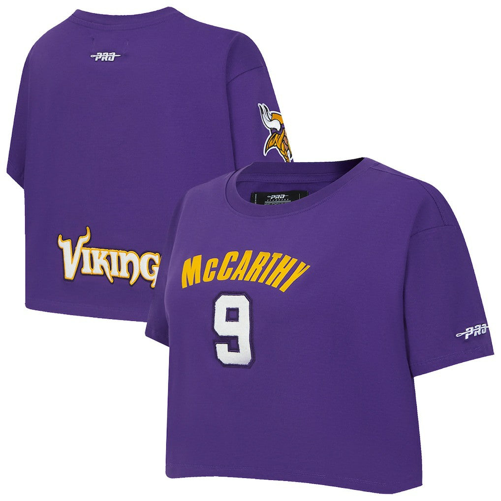 J.J. McCarthy Minnesota Vikings Pro Standard Women's Player Name & Number Cropped Boxy T-Shirt Purple | NFL