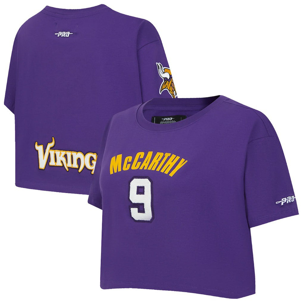 J.J. McCarthy Minnesota Vikings Pro Standard Women's Player Name & Number Cropped Boxy T-Shirt Purple | NFL