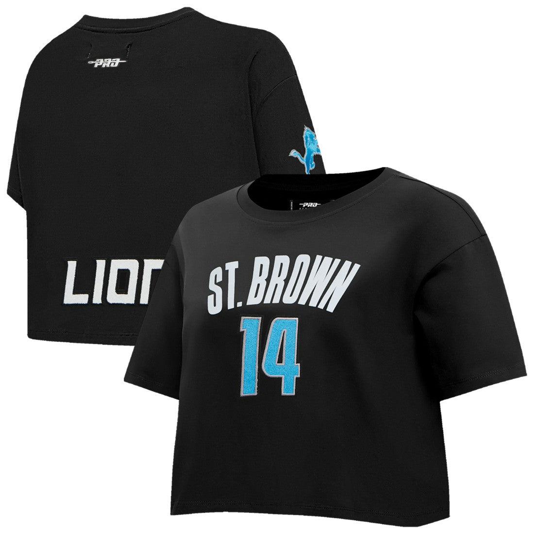 Amon-Ra St. Brown Detroit Lions Pro Standard Women's Player Name & Number Cropped Boxy T-Shirt Black | NFL