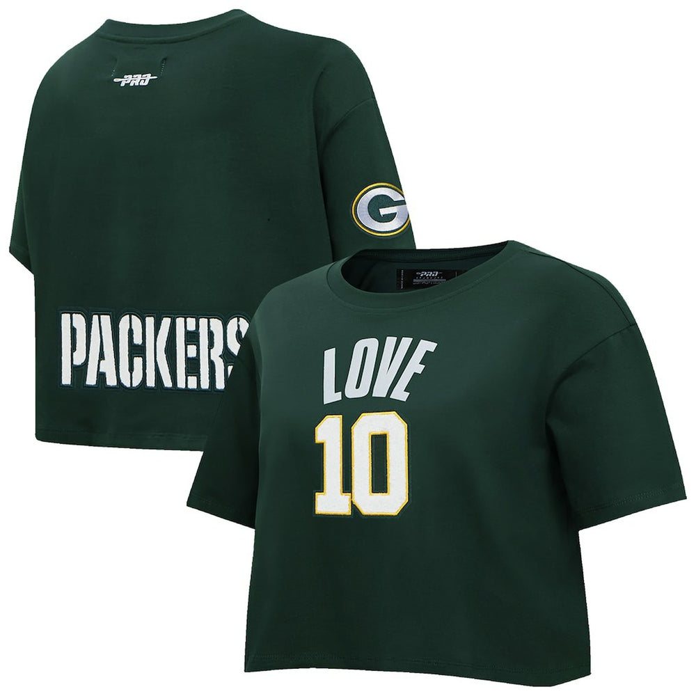 Jordan Love Green Bay Packers Pro Standard Women's Player Name & Number Cropped Boxy T-Shirt Green | NFL