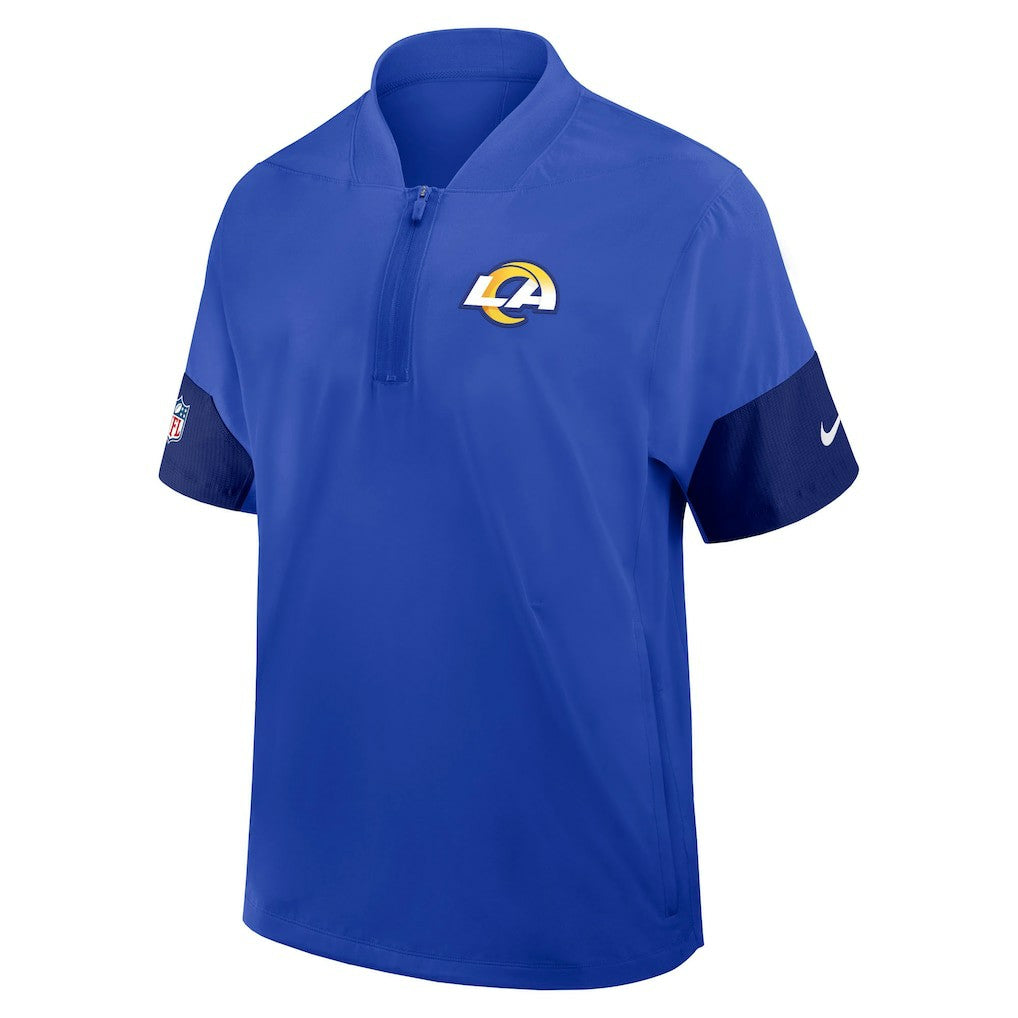 Los Angeles Rams Sideline Short Sleeve Quarter-Zip Dri-FIT Coach Jacket Royal | Nike for Sale