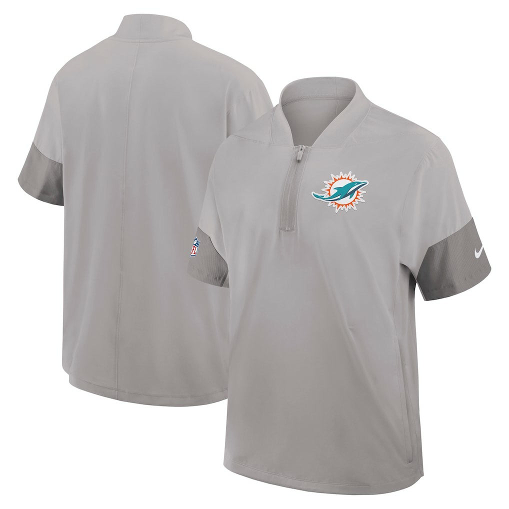 Miami Dolphins Sideline Short Sleeve Quarter-Zip Dri-FIT Coach Jacket Gray | Nike for Sale