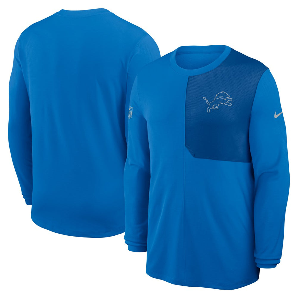 Detroit Lions Sideline Coach UV Dri-FIT Long Sleeve Shirt Blue | Nike for Sale